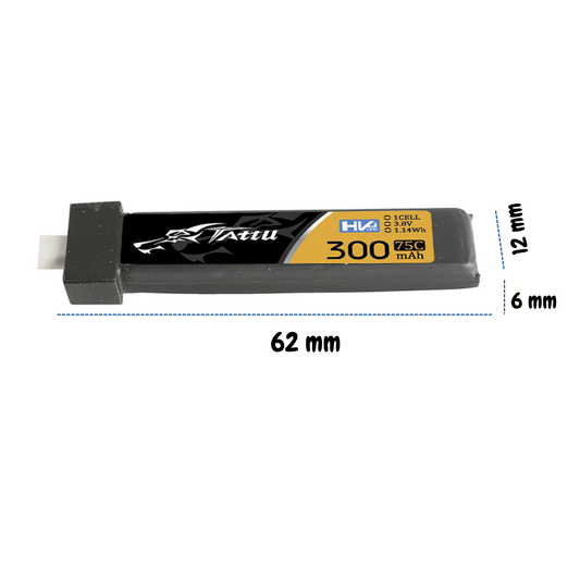 5 Pack - Batería Lipo TATTU 300 mah 1S 3.8 HV 75C conector BT2.0