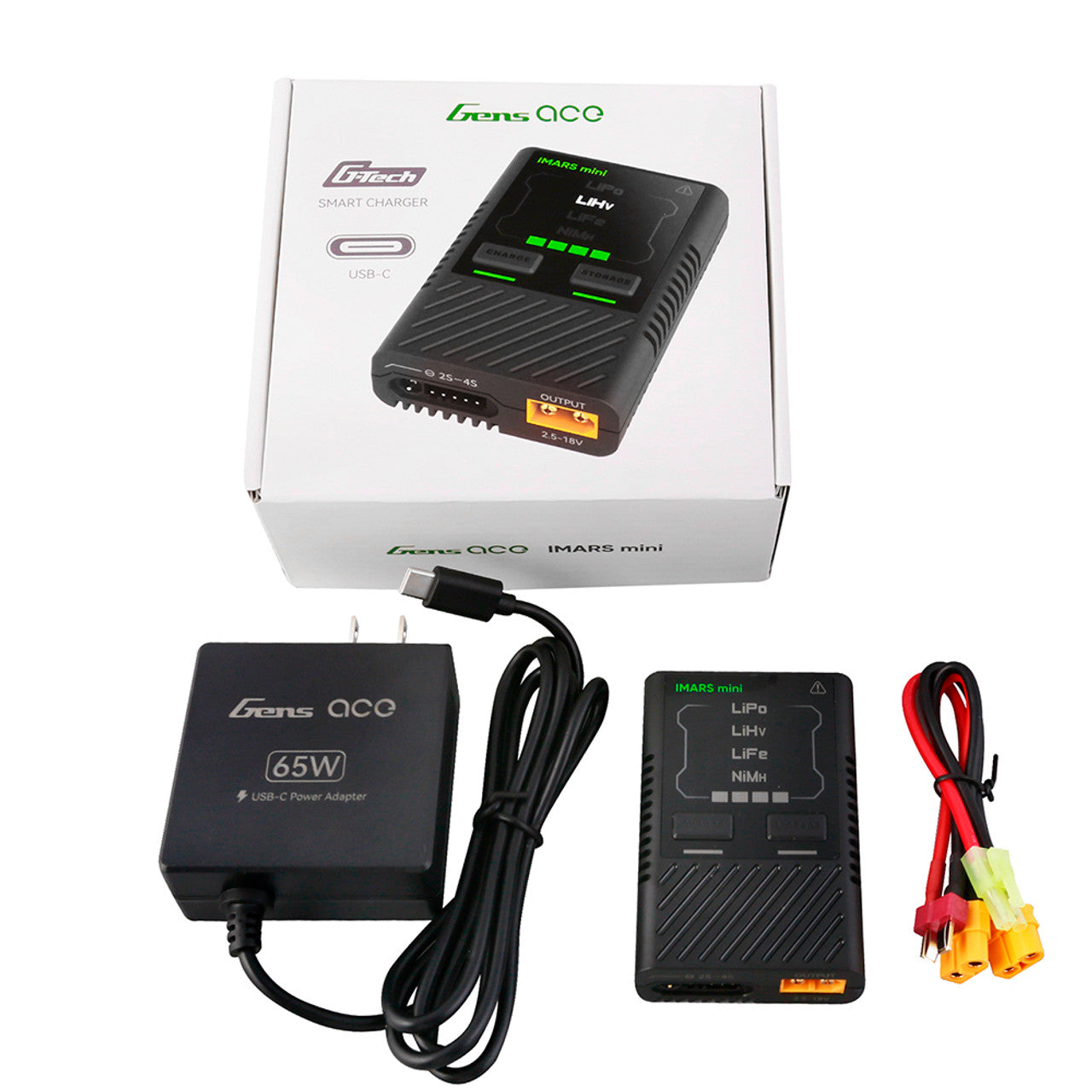 Gens ace iMars mini G-Tech USB-C 2-4S 60W Airsoft Cargador de batería con adaptador de fuente de alimentación y cable adaptador-EE.UU.