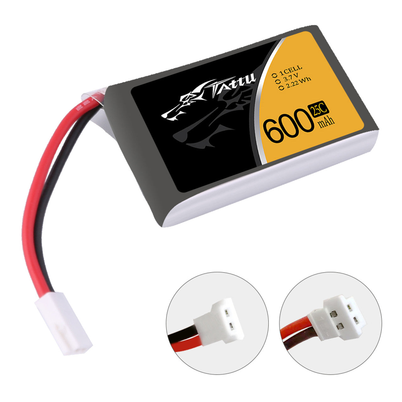 6 Pack - Batería Lipo TATTU 600 mah 1S 3.7V 25C con conector MOLEX