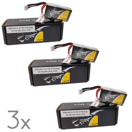 3 pack Batería Lipo TATTU 650 mah 3S 75C conector XT-30