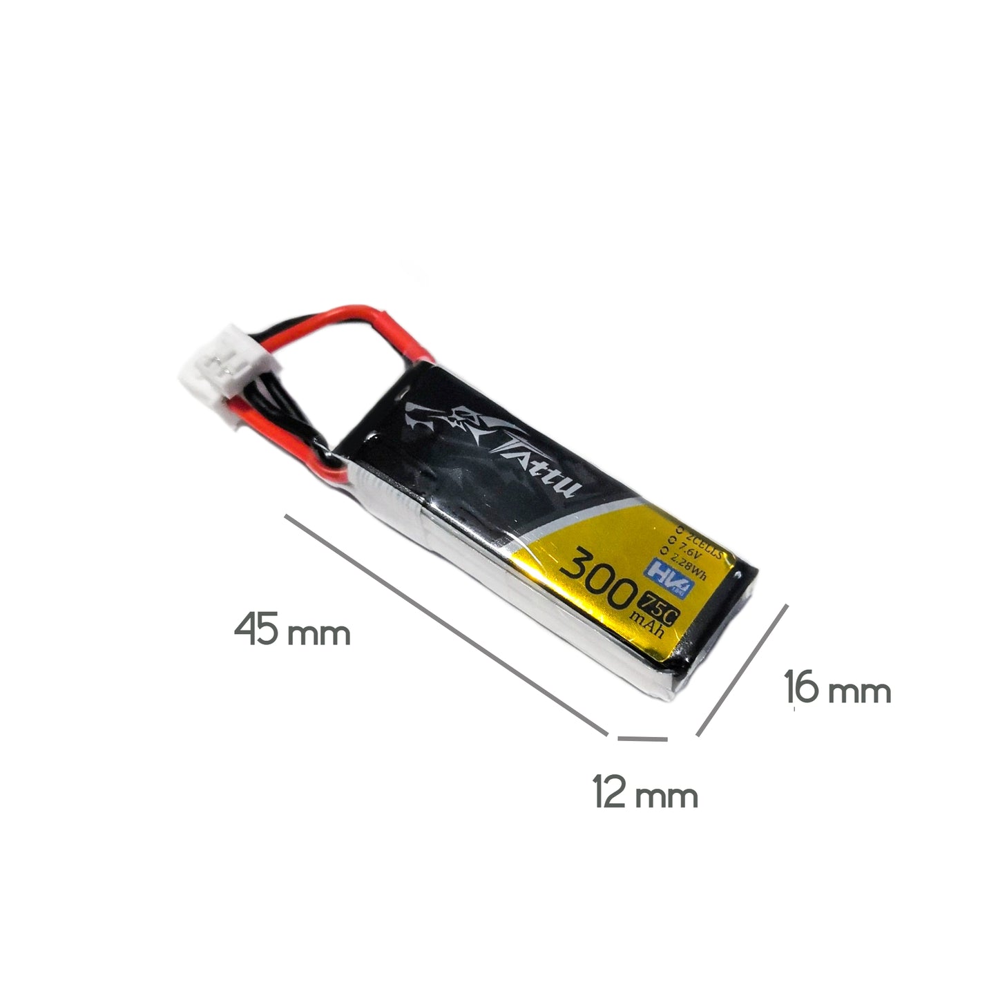 Batería Lipo Tattu 300 mah 2S 7.6V HV 75C con conector PHR 2.0