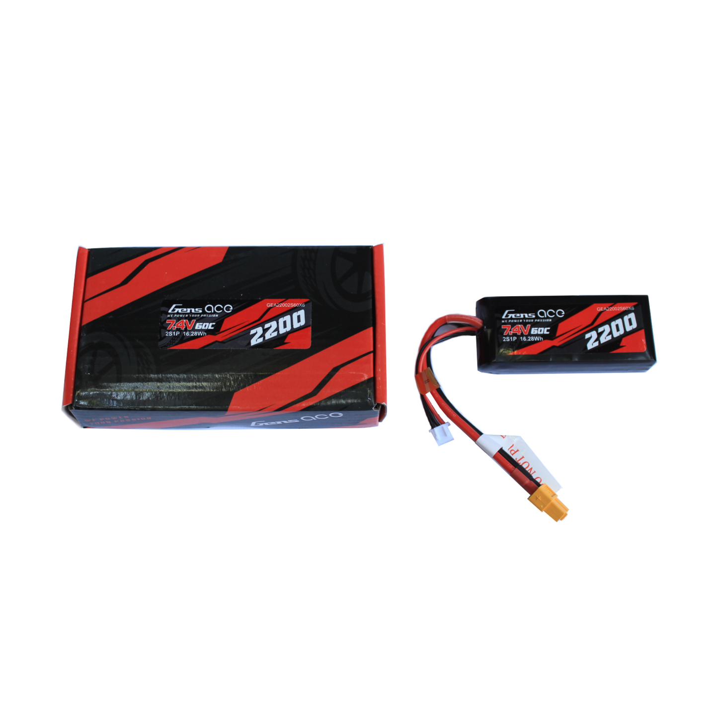 Batería Lipo GENS ACE 2200 mah 2S 7.4V 60C con conector XT60