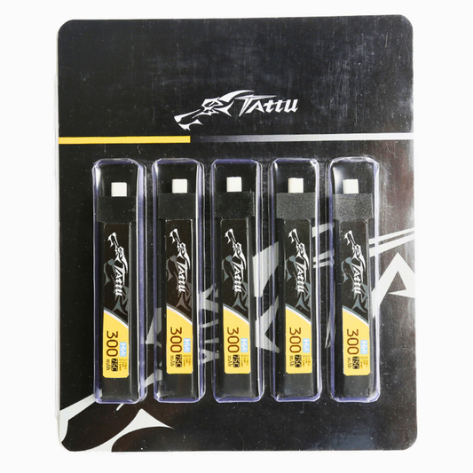 5 Pack - Batería Lipo TATTU 300 mah 1S 3.8 HV 75C conector BT2.0
