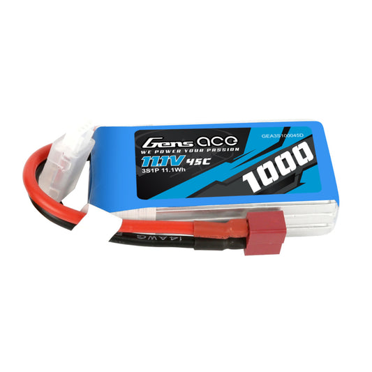 Bateria Lipo Gens Ace 1000mAh 3S 45C 11.1V Conector Deans