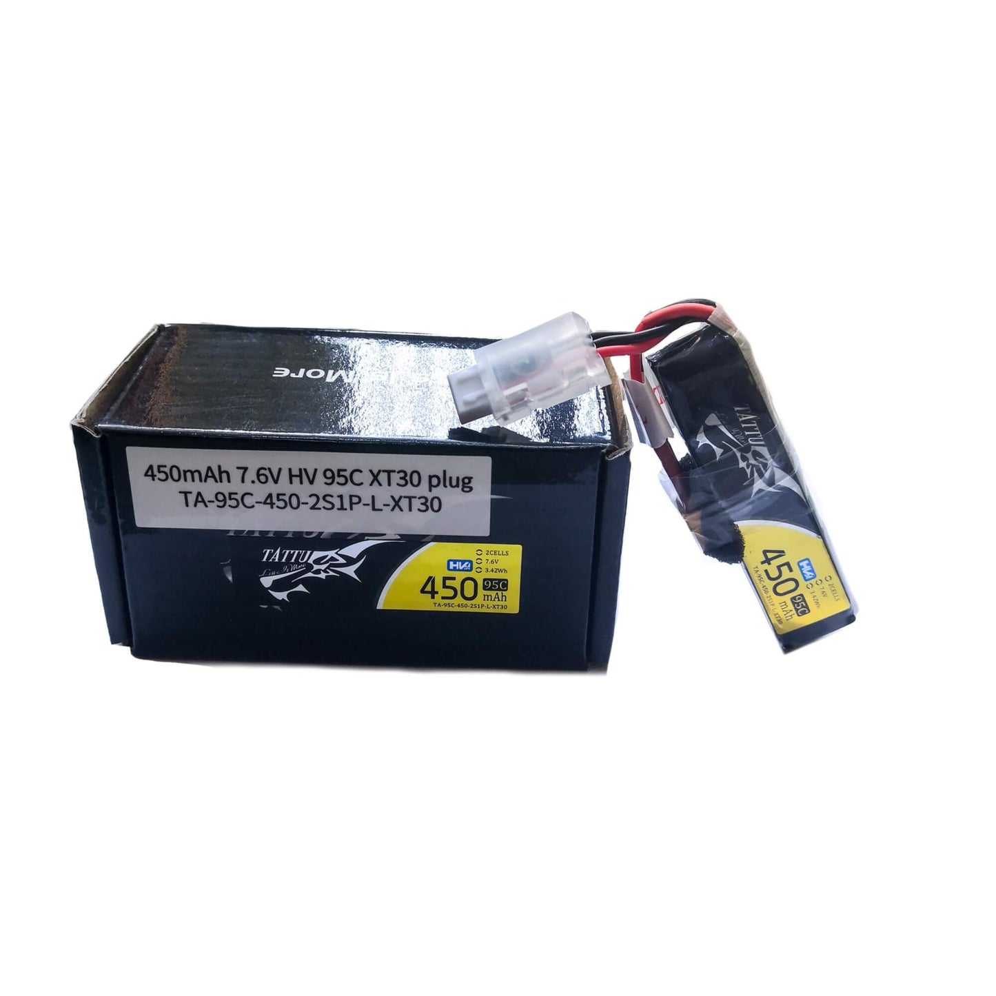 4 Pack - Batería Lipo TATTU 450 mah 2S 7.6V HV 95C con conector XT30