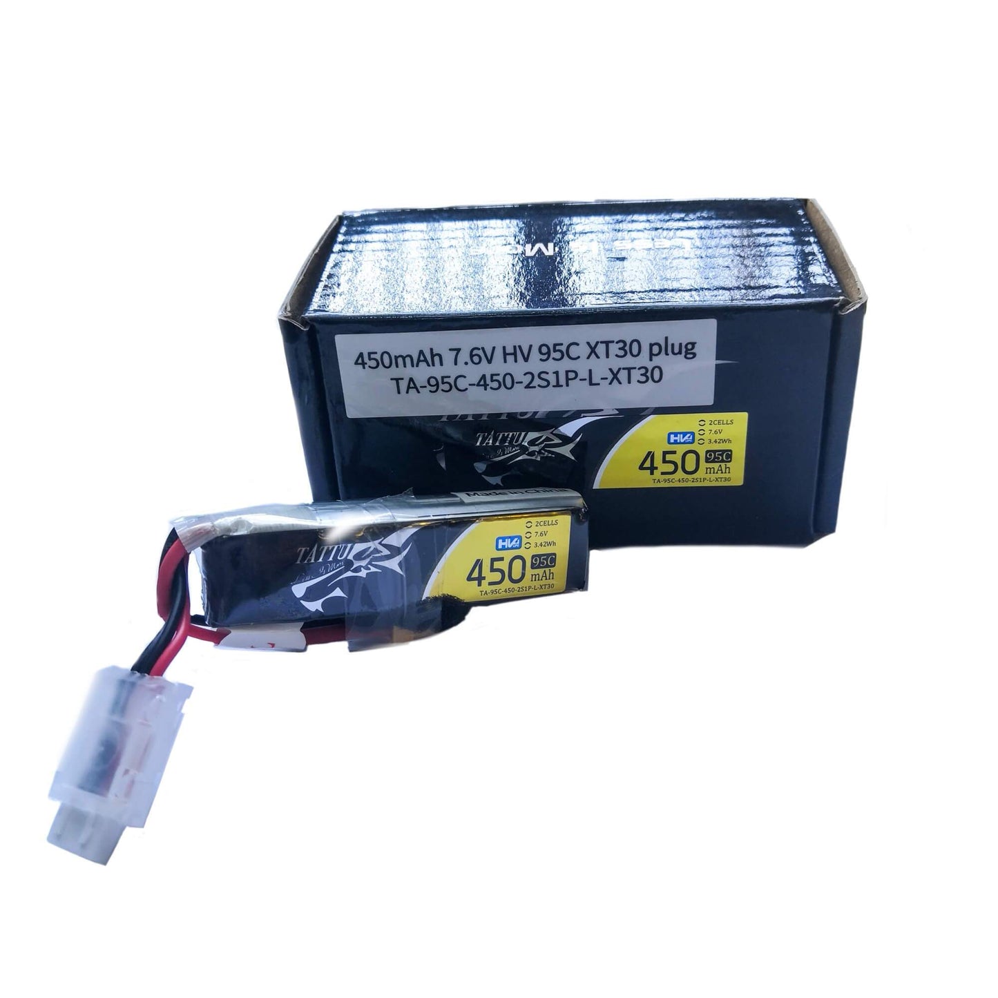 4 Pack - Batería Lipo TATTU 450 mah 2S 7.6V HV 95C con conector XT30
