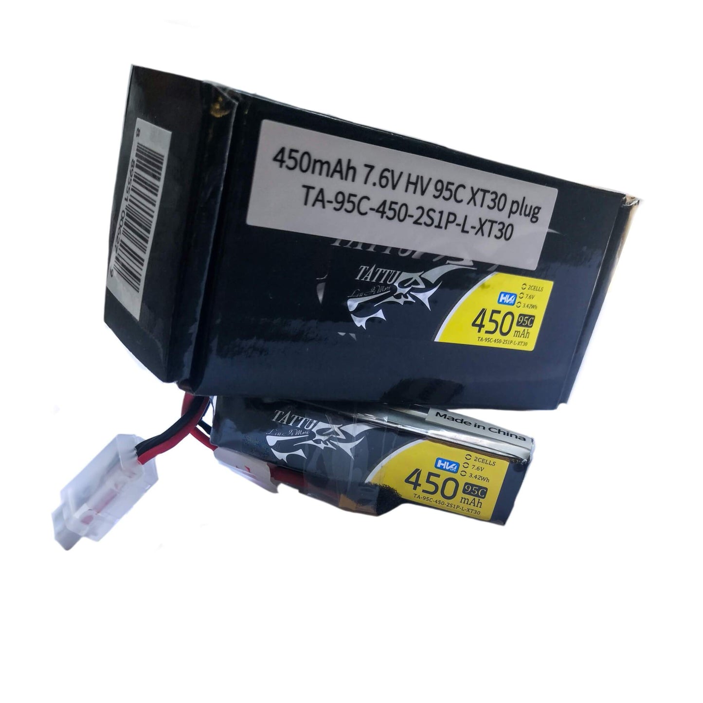 4 Pack - Batería Lipo TATTU 450 mah 2S 7.6V HV 95C con conector XT30