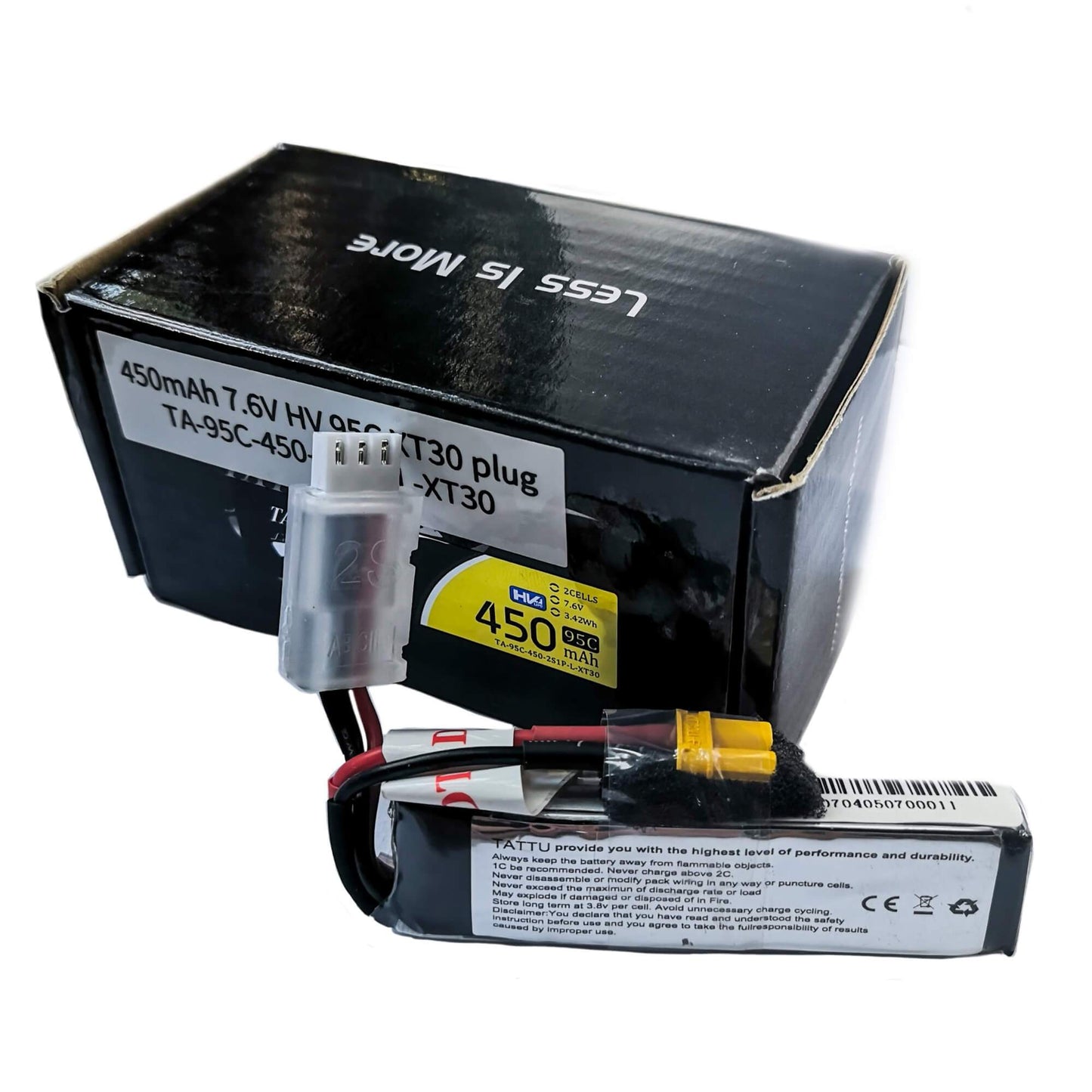 4 Pack - Batería Lipo TATTU 450 mah 2S 7.6V HV 95C con conector XT30