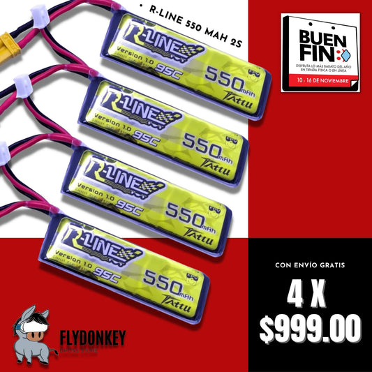 4 Pack - Batería Lipo Tattu RLINE 550 mah 7.4v 2s 95c con conector XT30