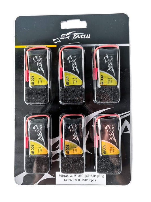 6 Pack - Batería Lipo TATTU 800 mah 1S 25C conector JST