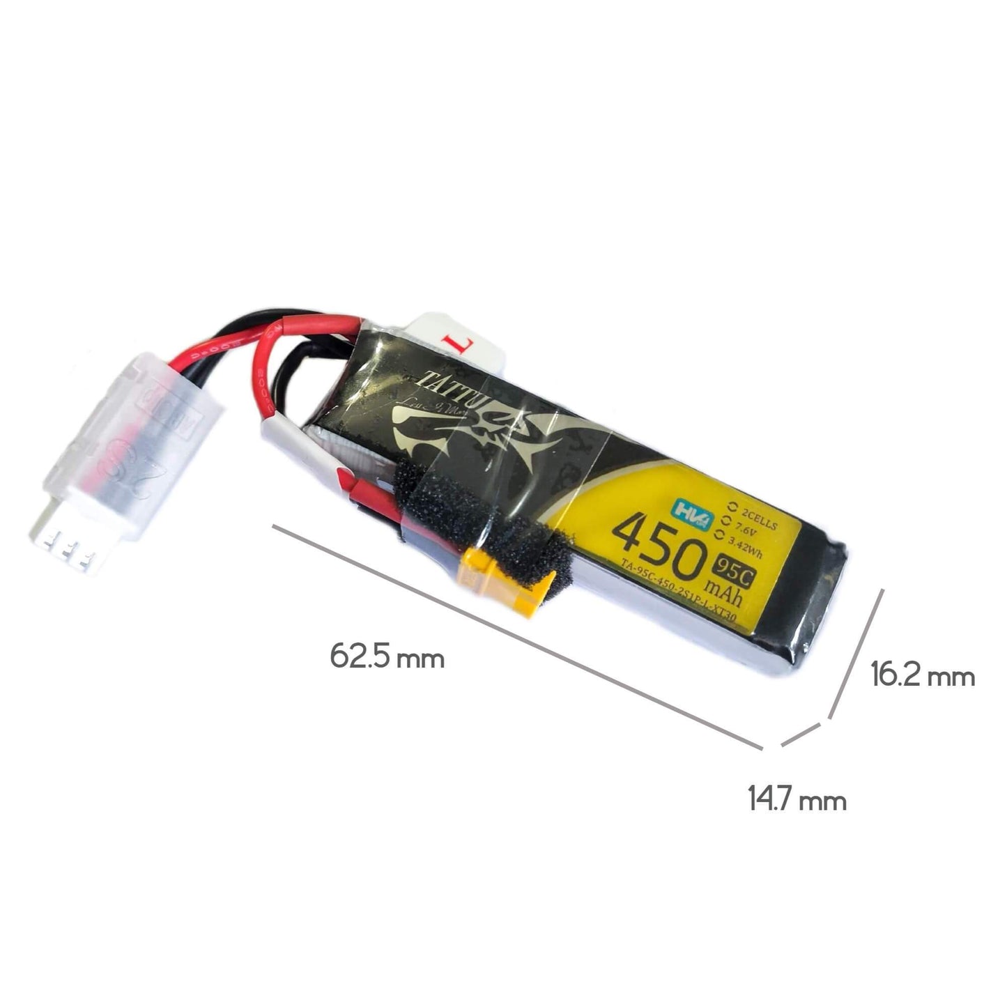 4 Pack - Batería Lipo TATTU 450 mah 2S 7.6V HV 95C con conector XT30