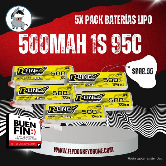 5 Pack - Batería Lipo Tattu RLINE 500 Mah 3.7v 1s 95c conector JST-PHR